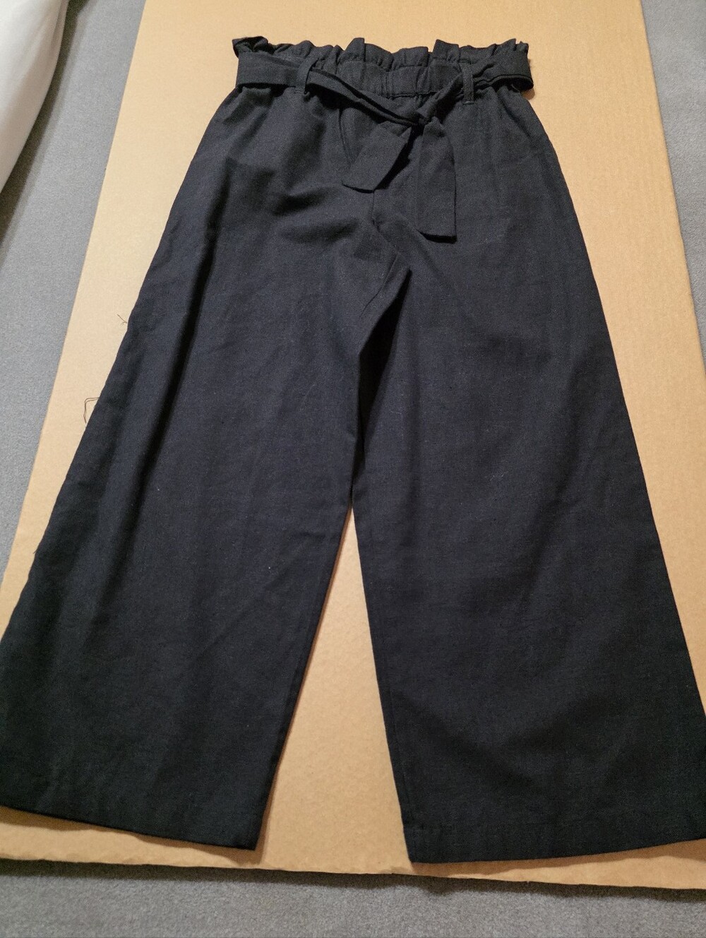 Girl's High-Rise Paperbag Waist Wide-Leg Pants - Black